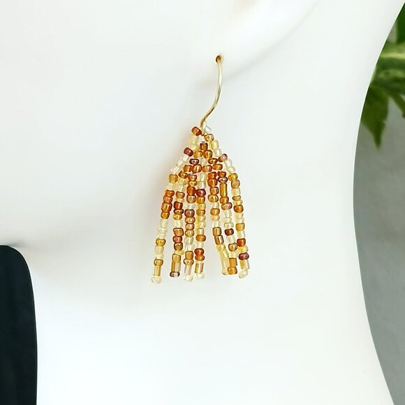 BOGO EARRINGS Small Gold Beaded Fringe Dangle Earrings, 2" - Picture 1 of 5